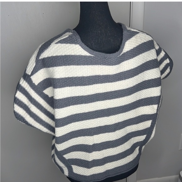 Free People Dolman Cap Sleeve Boxy Knit, Sweater - Grey/White XS - Picture 3 of 4